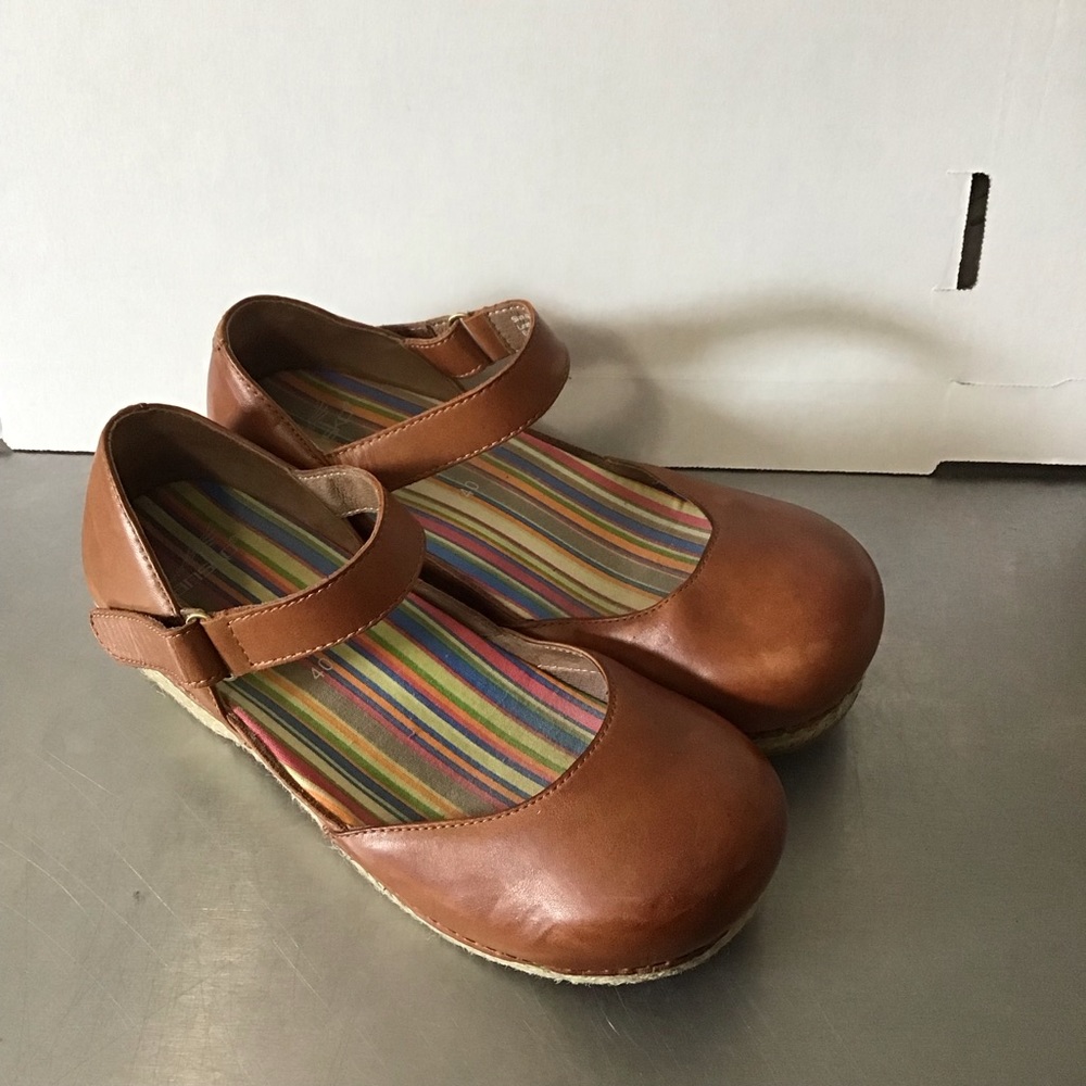 Brown Leather May Jane Wedge Espadrille Heels 40